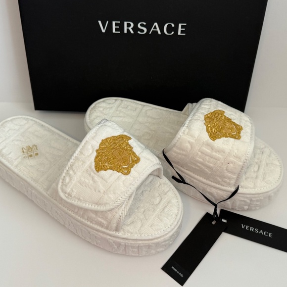 Versace White Medusa Head Fabric platform slippers new / pick size Variety - Picture 4 of 16